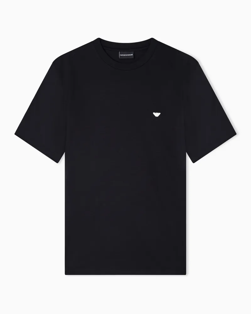Emporio Armani T-Shirt aus einer Lyocell-Jersey-Mischung mit Adler-Stickerei in Relief-Optik Schwarz