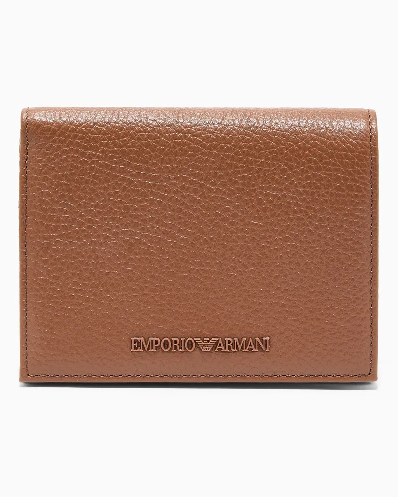 Emporio Armani Kompaktes Portemonnaie aus getrommeltem Leder Braun