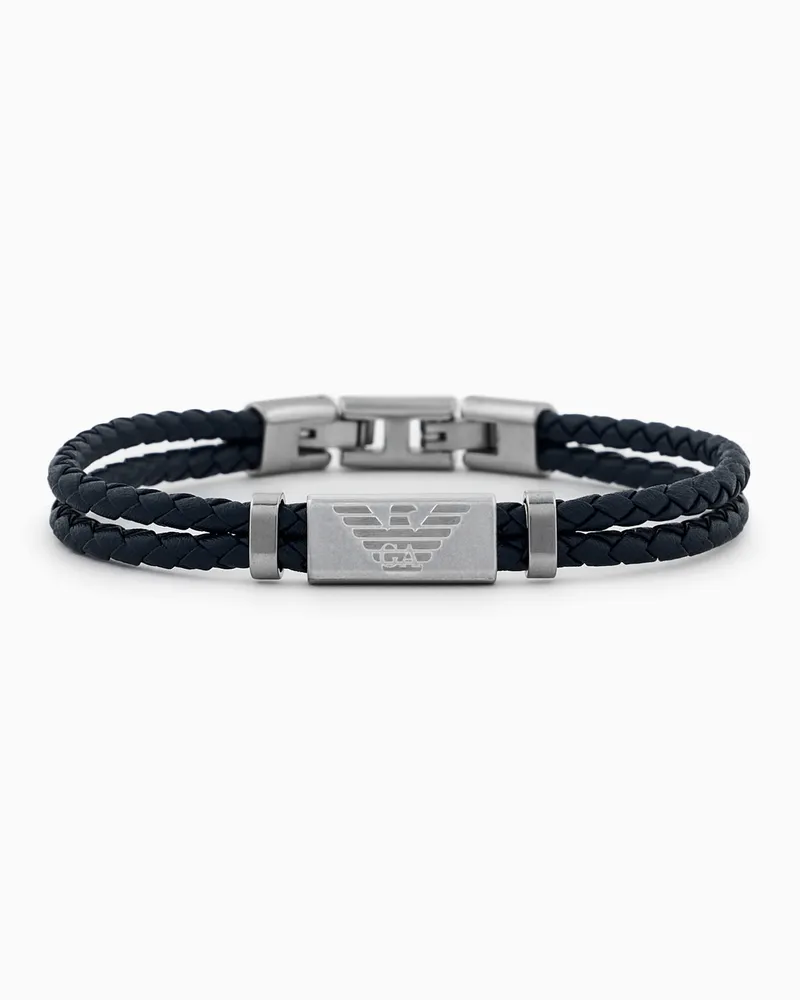 Emporio Armani Armband aus Edelstahl und schwarzem Leder Mehrfarbig