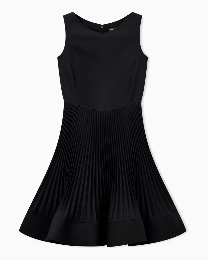 Emporio Armani Ärmelloses Kleid mit Plisseerock aus technischem Gewebe Schwarz