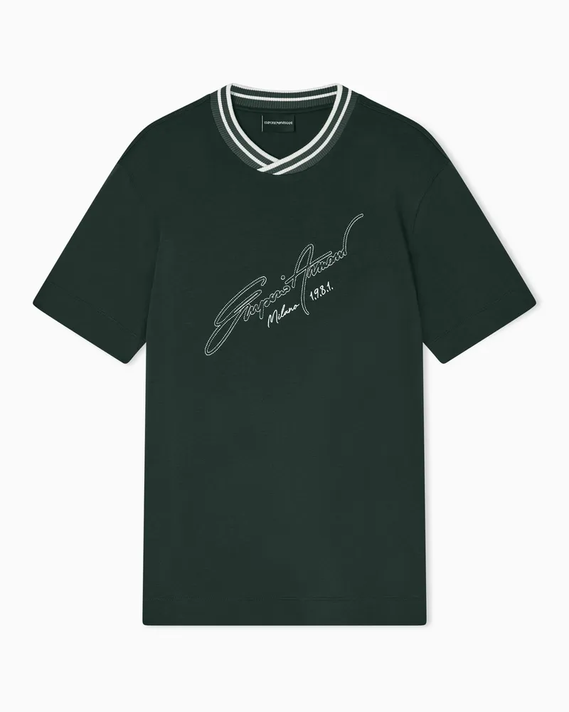 Emporio Armani Slim-Fit-T-Shirt aus schwerem Jersey mit Logo-Schriftzug Grün