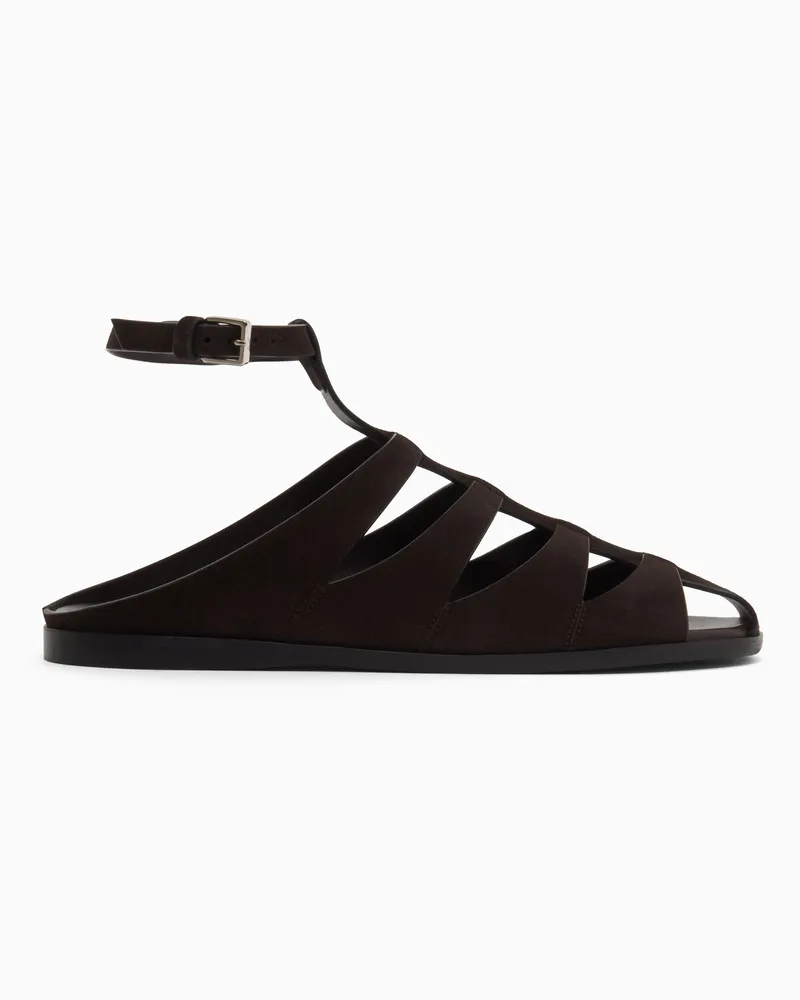 Emporio Armani Icon Sandalen aus Veloursleder mit offen verarbeiteten Nähten Braun