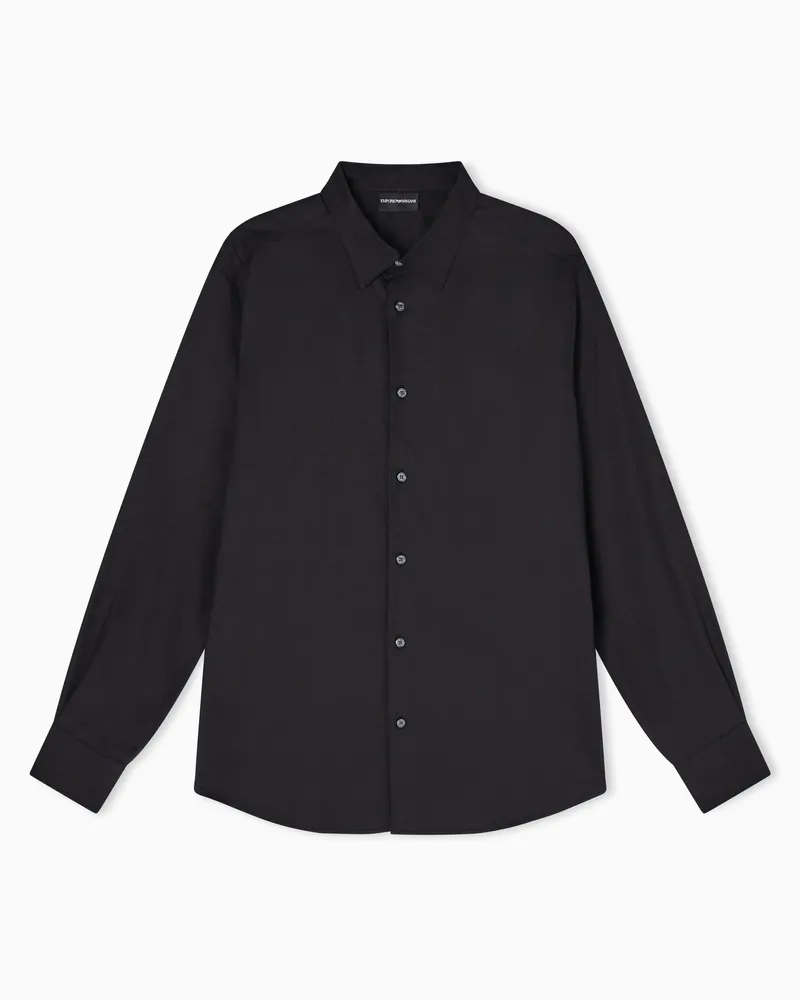 Emporio Armani Hemd aus Jacquard-Stoff mit Allover-Schriftzug Schwarz