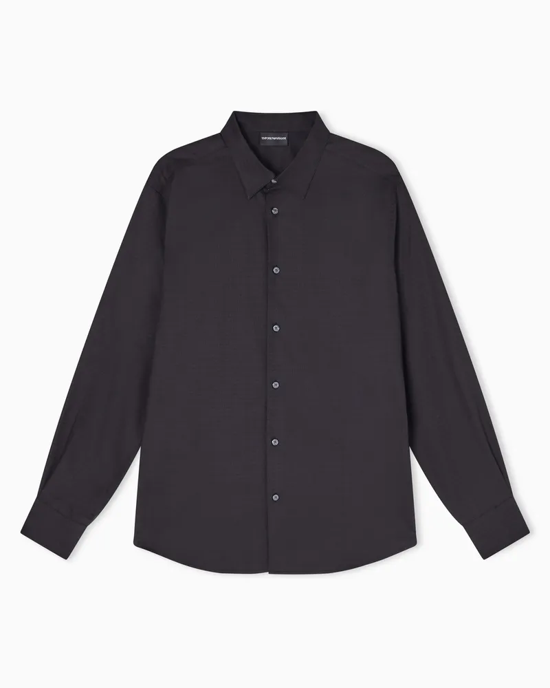Emporio Armani Hemd aus Jacquard-Stoff mit Allover-Schriftzug Schwarz