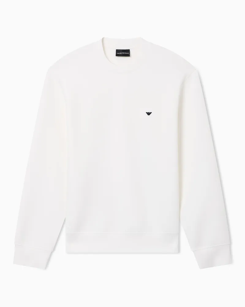 Emporio Armani Sweatshirt aus doppellagigem Jersey mit gesticktem Mikro-Adler Weiß