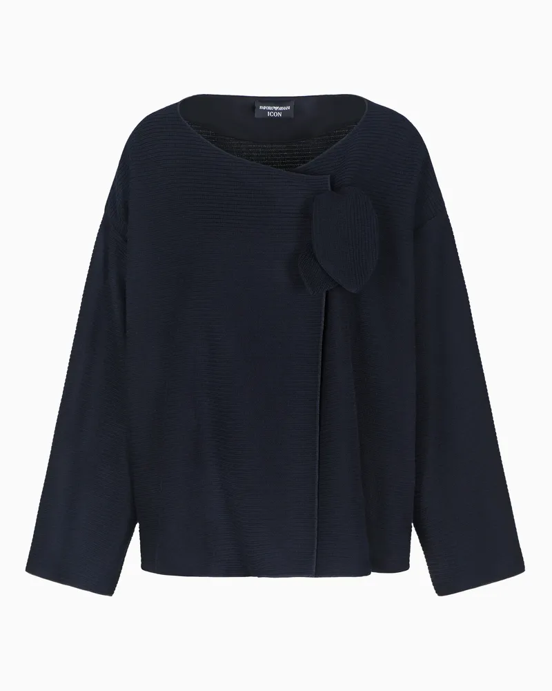 Emporio Armani Icon Jacke aus geripptem Jersey in Jacquard-Stoff-Verarbeitung mit Schleife Blau