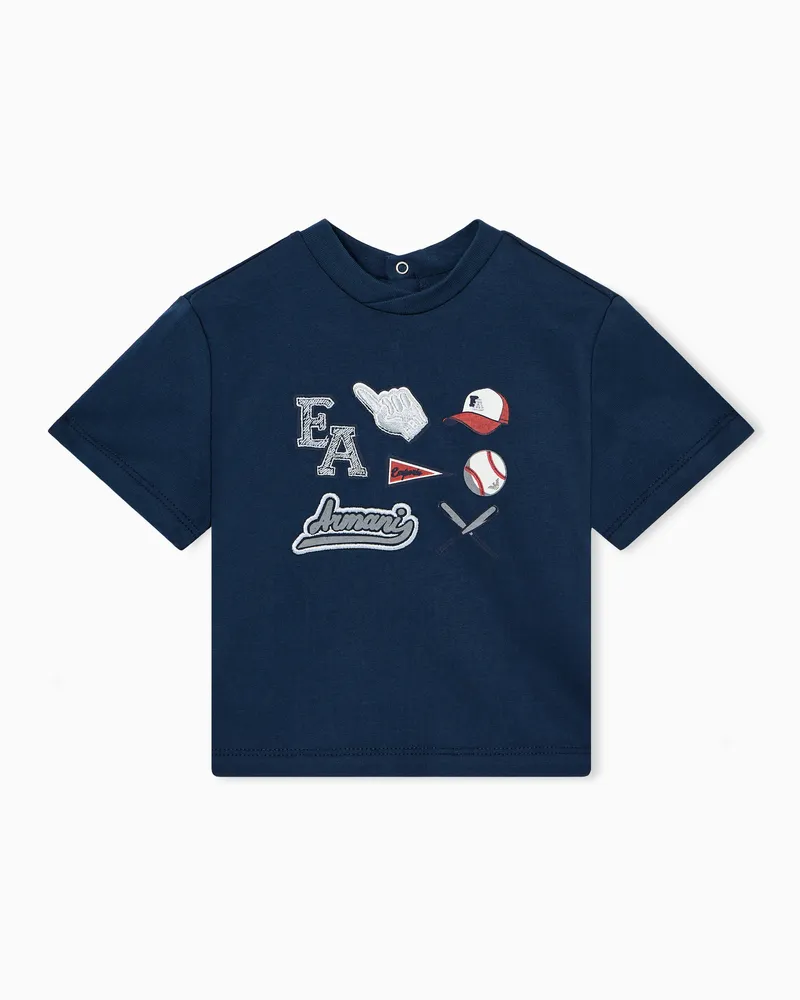 Emporio Armani T-Shirt aus Heavy Jersey mit Baseball-Stickerei Blau