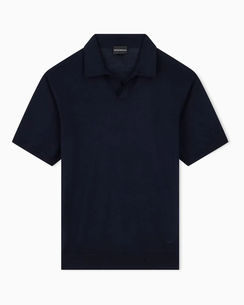 Emporio Armani Kurzarmpullover aus Schurwolle und Seide mit Rippstrick Marineblau