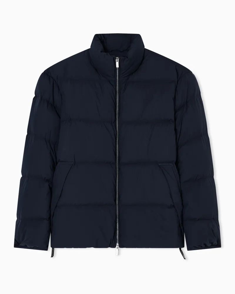 Emporio Armani Daunenjacke mit durchgehendem Reißverschluss aus gestepptem Nylon Marineblau
