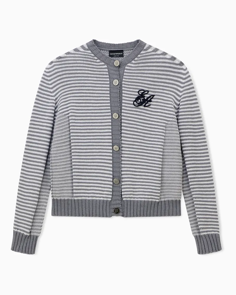 Emporio Armani Cardigan Regular Fit aus Baumwolle mit Streifenmuster Grau