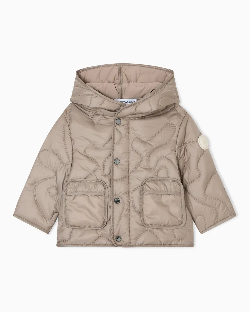 Emporio Armani Kapuzen-Jacke aus Nylon mit 3D-Matelassé-Stickerei Beige