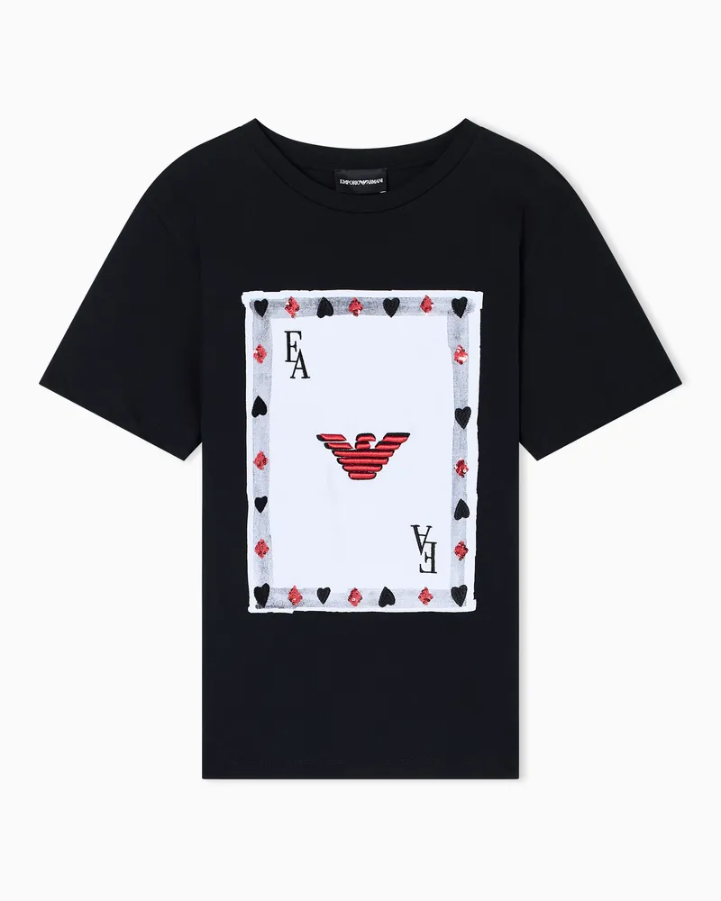 Emporio Armani T-Shirt aus Supima-Jersey mit Jeu de Cartes-Print Schwarz