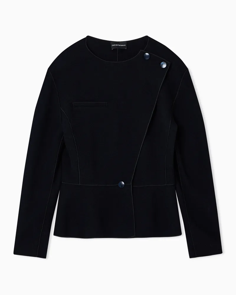Emporio Armani Jacke mit dezentralem Verschluss aus gekochter Wolle Blau