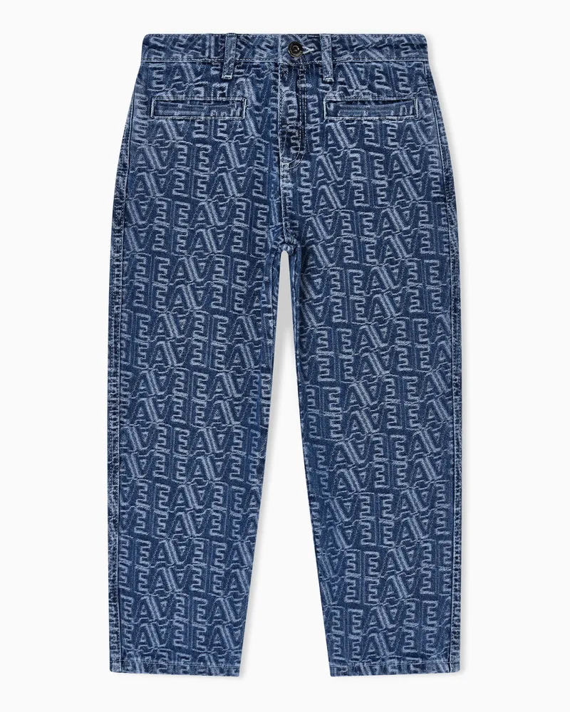 Emporio Armani Jeans aus Denim mit Allover-Logo-Schriftzug aus Jacquard-Stoff Blau
