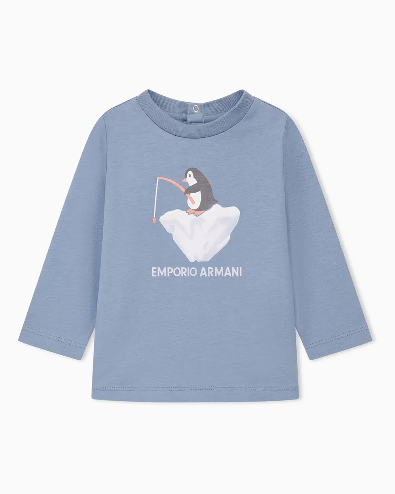 Emporio Armani Langarmshirt aus Baumwolljersey mit Walross-Print Hellblau