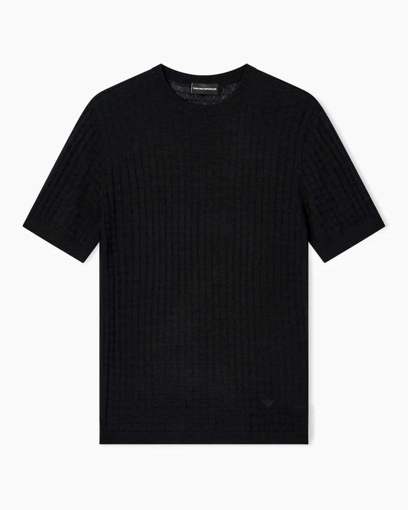 Emporio Armani ASV Pullover aus Lyocell-Mischung in Glatt- und Linksstrick Marineblau