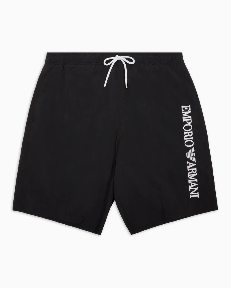 Emporio Armani Bade-Bermudashorts mit vertikaler Logo-Stickerei Schwarz