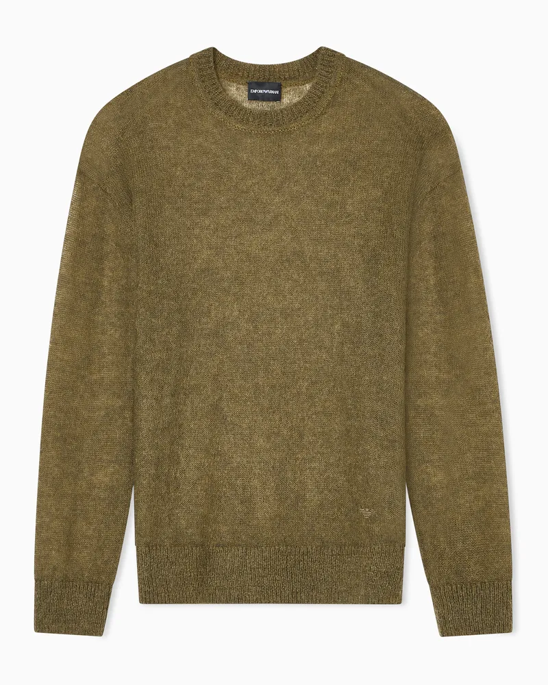 Emporio Armani Pullover aus einer Mohair-Mischung in Rechts-Glattstrick-Verarbeitung Grün