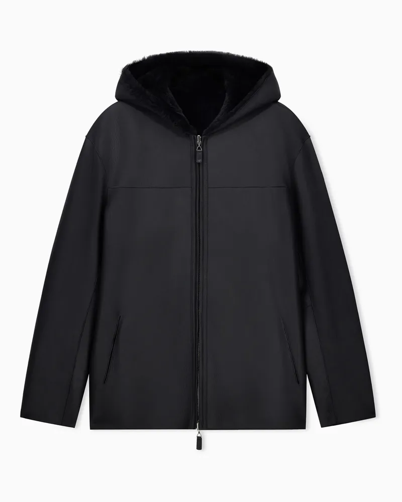 Emporio Armani Wendbarer Blouson aus Shearling mit Metallreißverschluss Schwarz