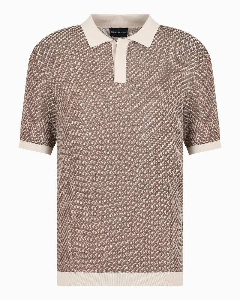 Emporio Armani Poloshirt aus Jacquard-Stoff mit Mikromuster Beige