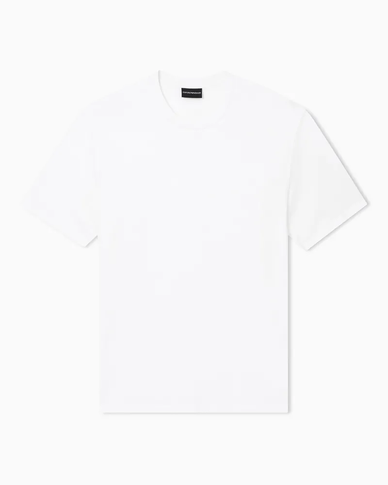 Emporio Armani T-Shirt Jersey aus Baumwolle mit Jacquard-Logo Essential Weiß