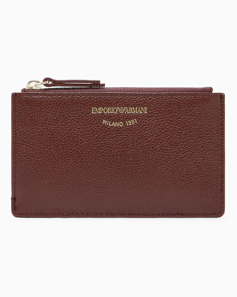 Emporio Armani Kartenetui aus getrommeltem Leder mit Reißverschluss Burgunderrot