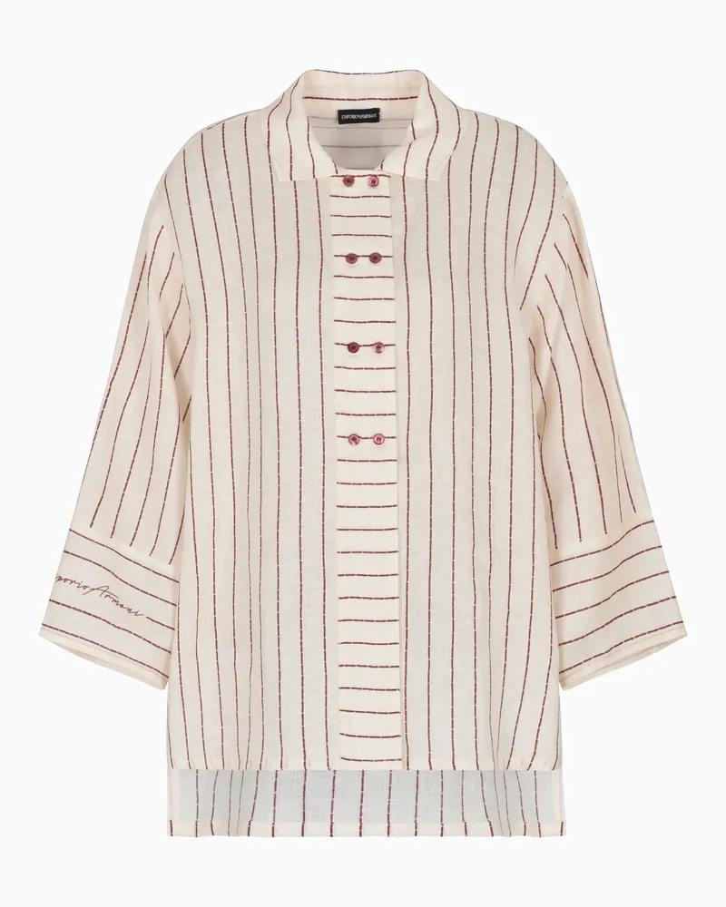 Emporio Armani Leinen-Hemd mit Nadelstreifen-Print aus der Capsule-Sonderkollektion Weiß