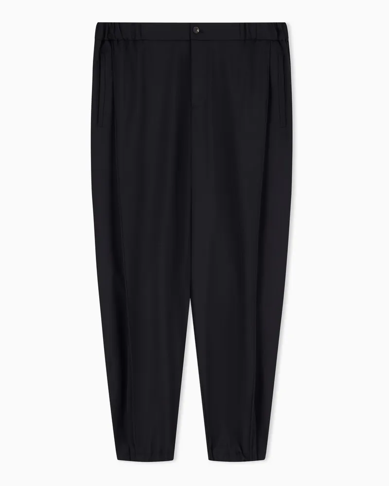 Emporio Armani Hose aus Wollfresko mit Falten und Tropenmuster Schwarz