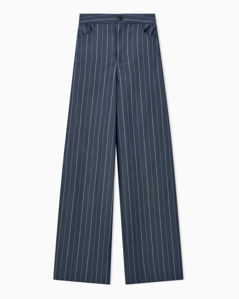 Emporio Armani Hose mit weitem Bein aus gestreiftem Jacquard-Denim Blau