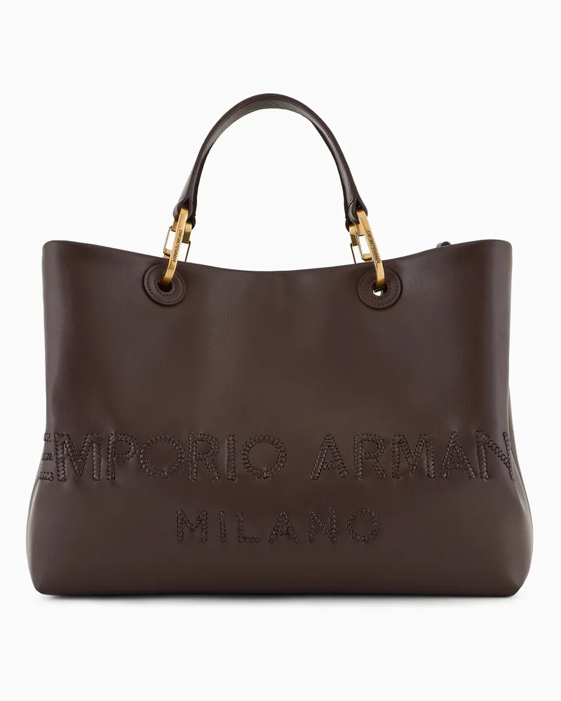 Emporio Armani Shopper MyEA aus geflochtenem Leder Braun