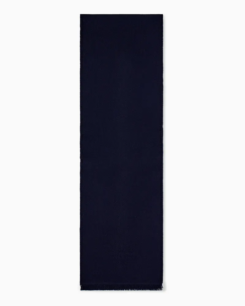 Emporio Armani Schal aus weicher Schurwolle mit feinen Fransen Blau