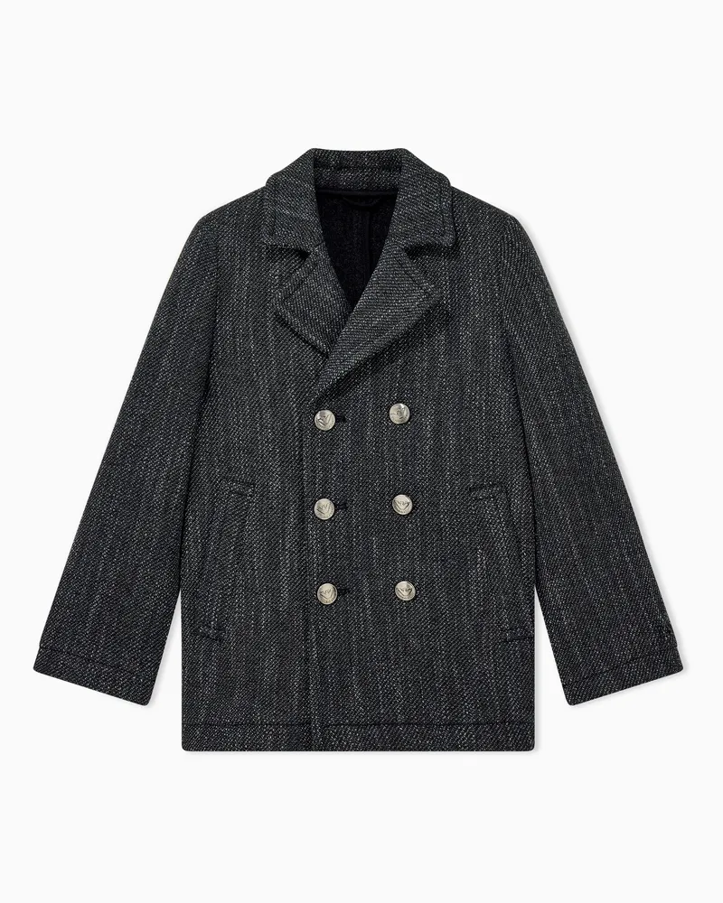 Emporio Armani Zweireihiger Mantel aus Wollmischung mit Fischgrätmuster Grau