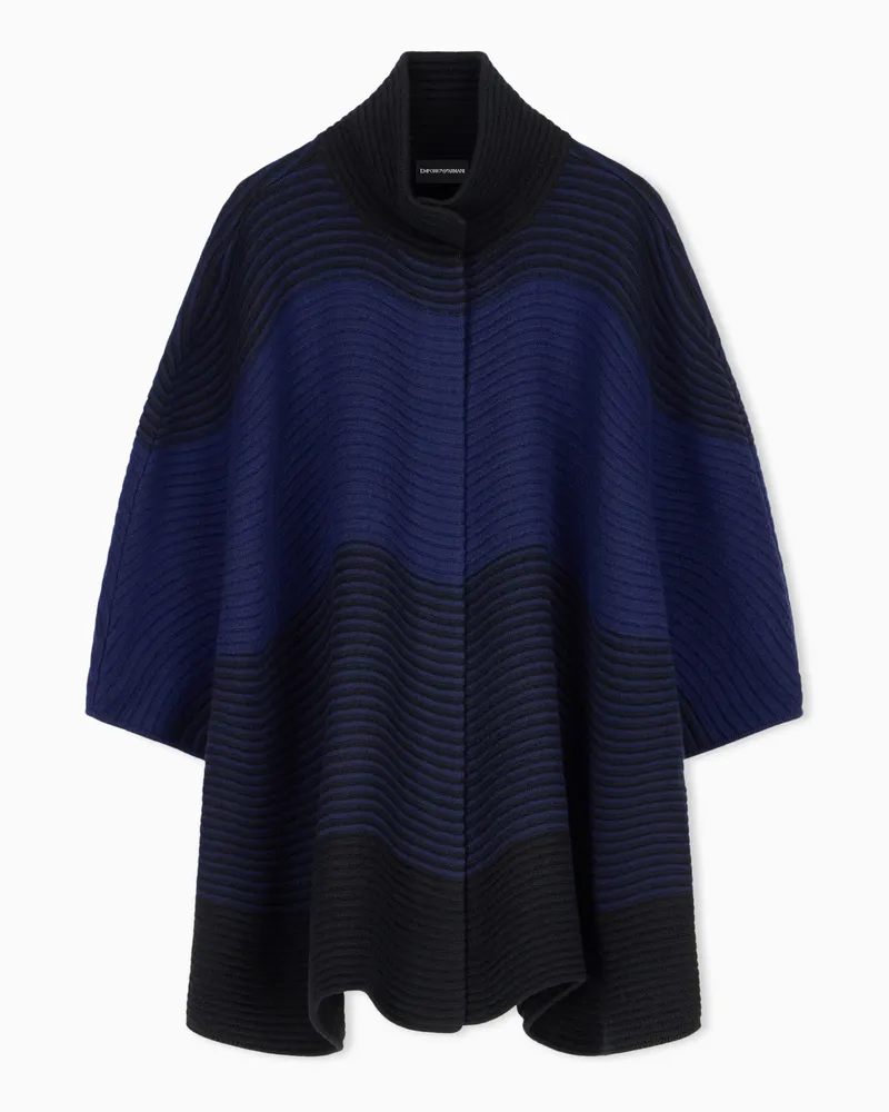 Emporio Armani Jacquard Cape aus Schurwolle und Baumwolle mit Wellenmuster Schwarz