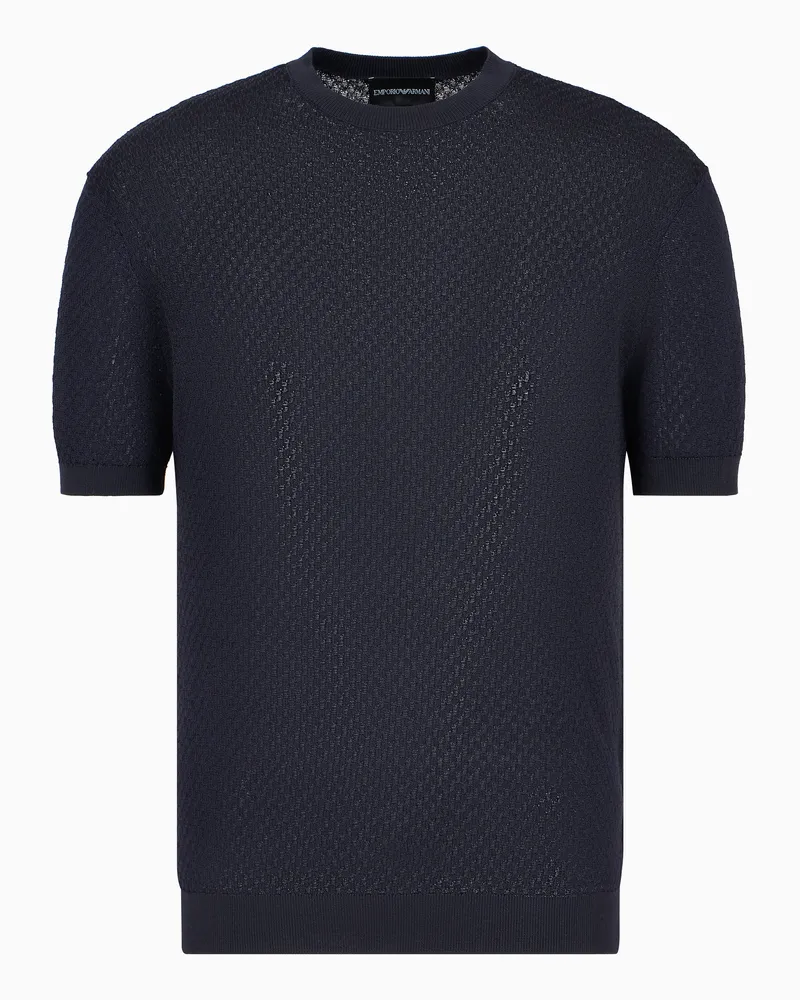 Emporio Armani Pullover aus Jacquard-Stoff mit Mikromuster Blau