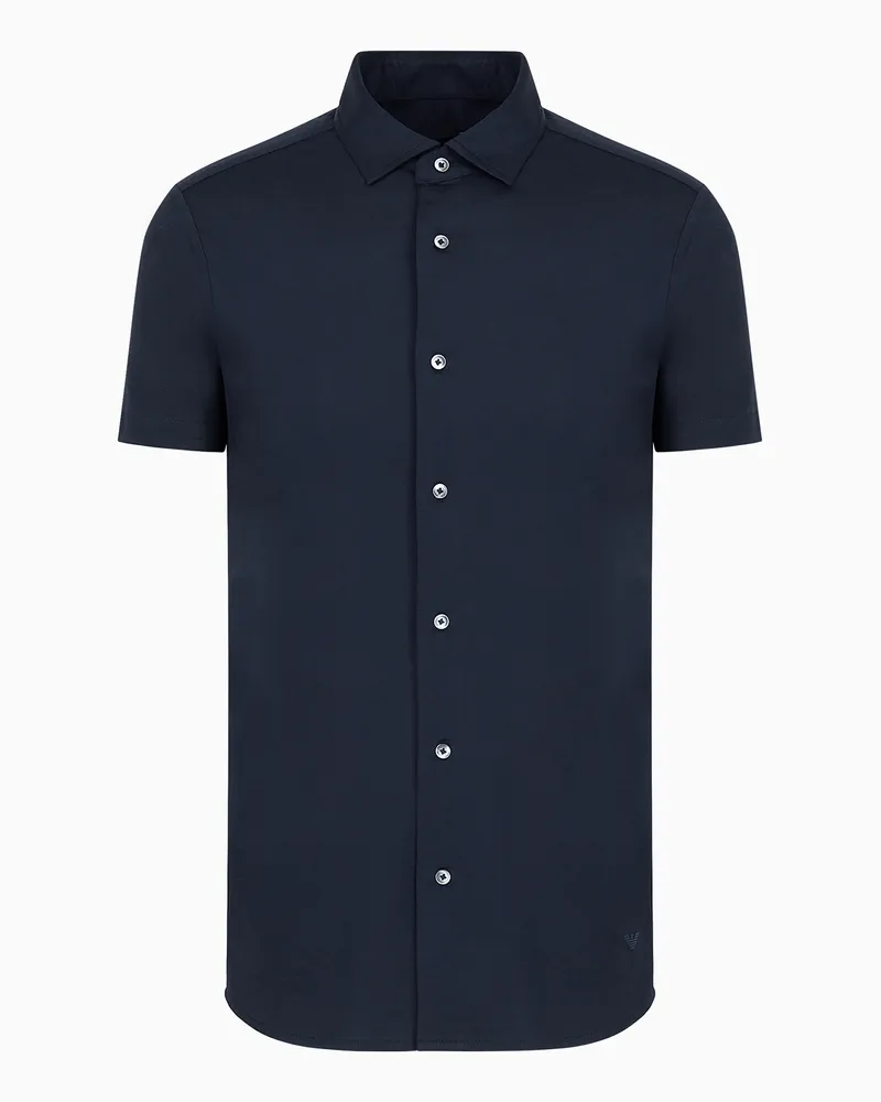 Emporio Armani Kurzärmeliges ASV Hemd aus einer Jersey-Lyocell-Mischung Marineblau