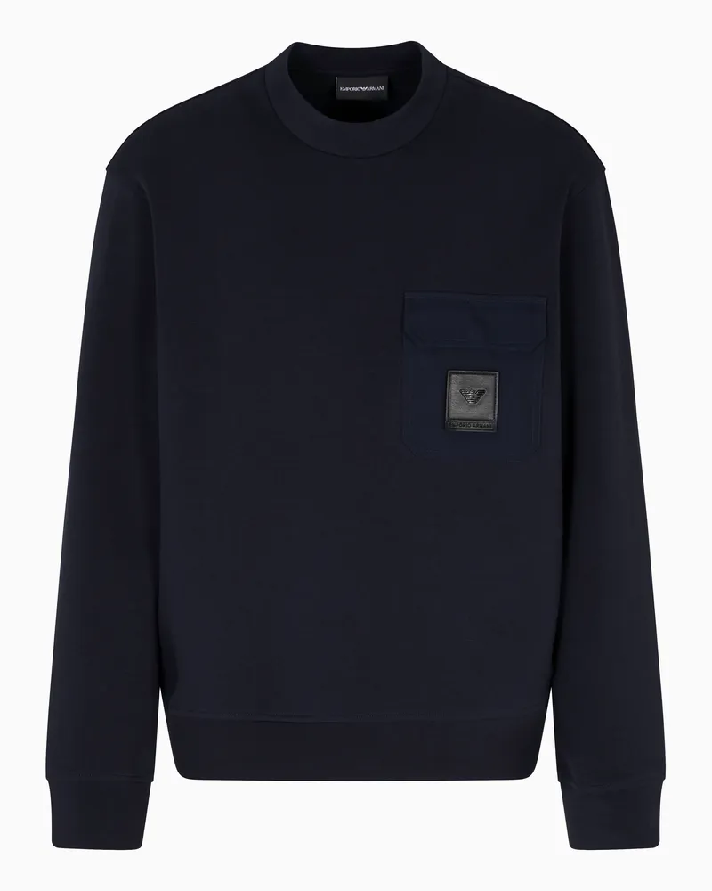 Emporio Armani ASV Sweatshirt aus Double-Jersey mit Tasche Logo-Patch Marineblau