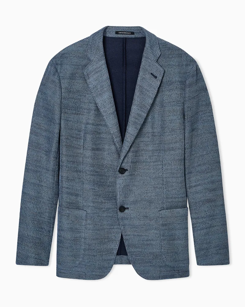 Emporio Armani Einreihige Icon Strickjacke mit 3D-Effekt Hellblau