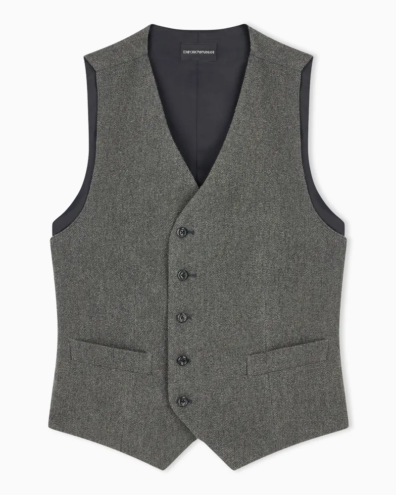 Emporio Armani Einreihige Weste aus mikrostrukturiertem Tweed Grau