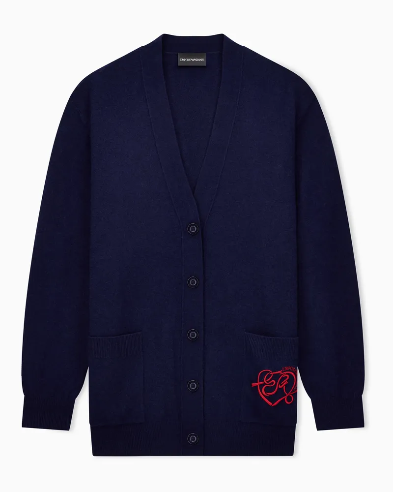 Emporio Armani Langer Cardigan mit V-Ausschnitt Capsule San Valentino Marineblau