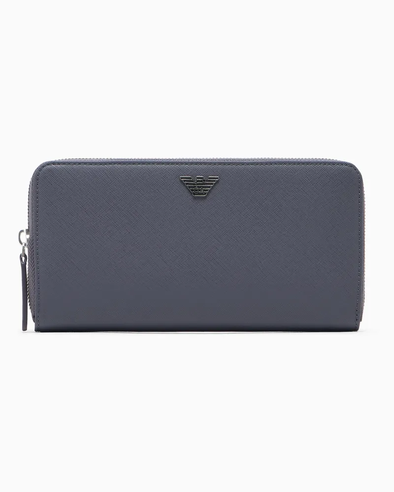 Emporio Armani Portemonnaie mit Rundum-Reißverschluss aus wiederaufbereitetem Saffiano-Leder mit Adler-Plakette Grau