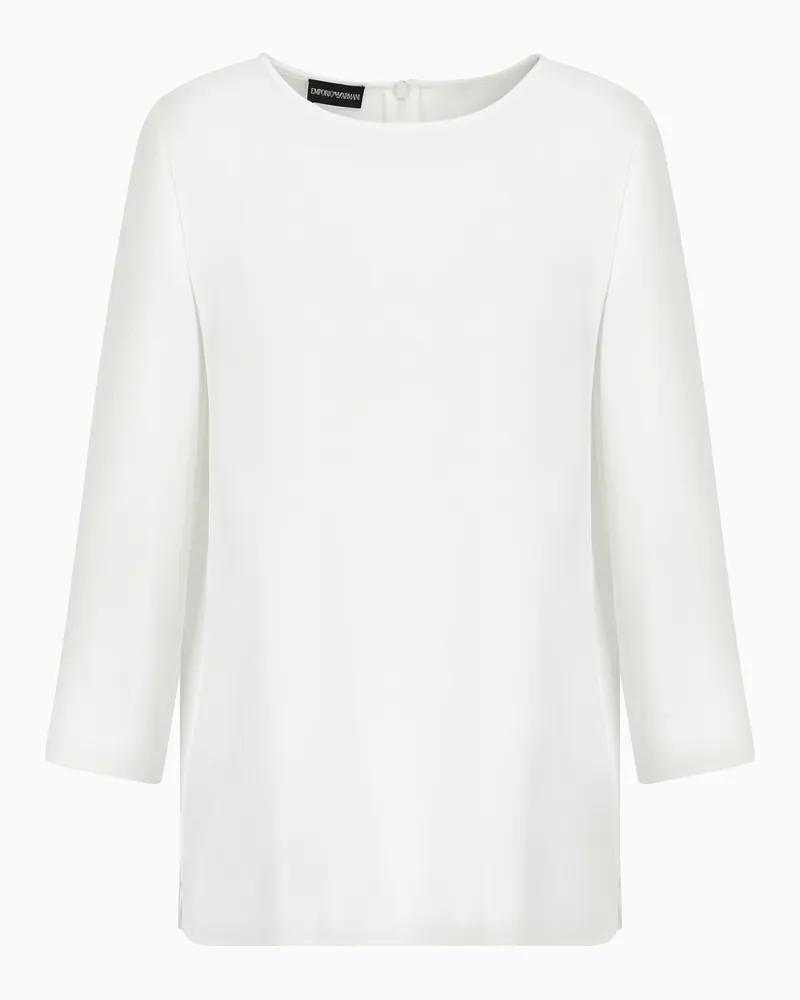 Emporio Armani Bluse aus Envers-Satin mit Dreiviertelärmeln Weiß