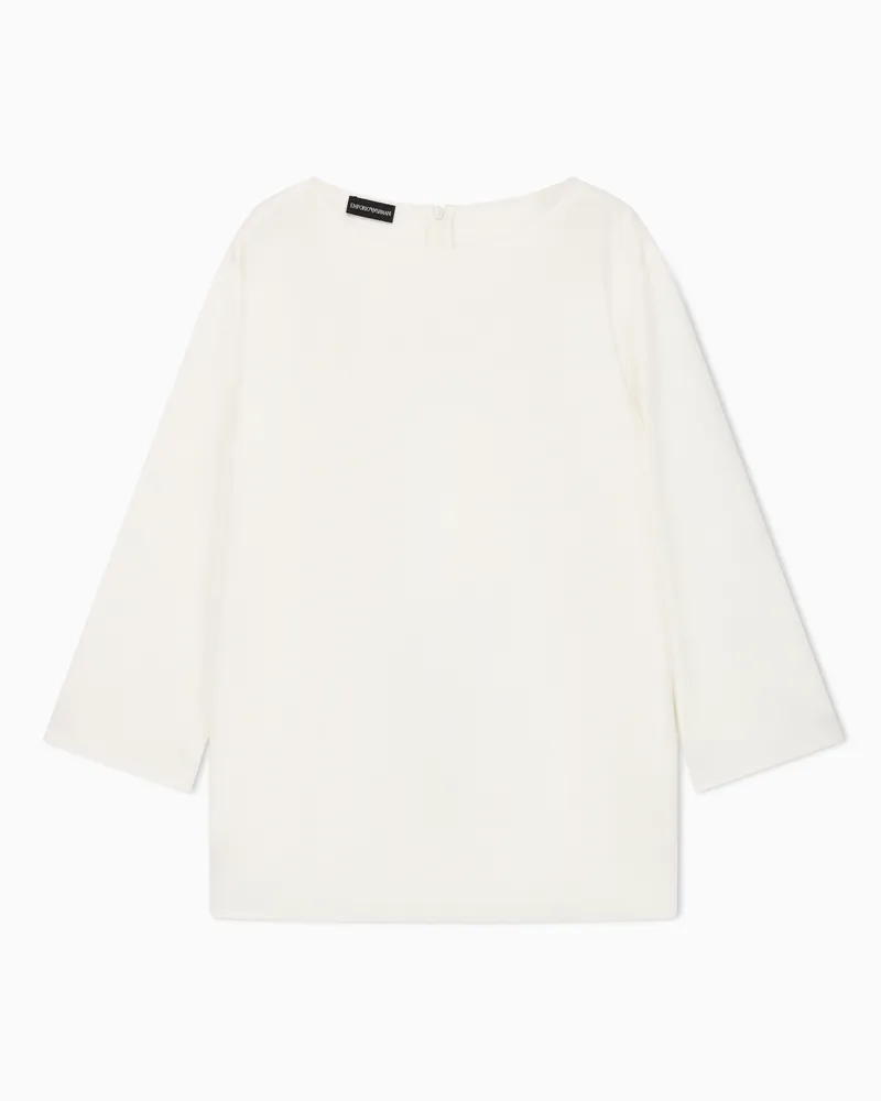 Emporio Armani Bluse aus Envers-Satin mit Dreiviertelärmeln Weiß