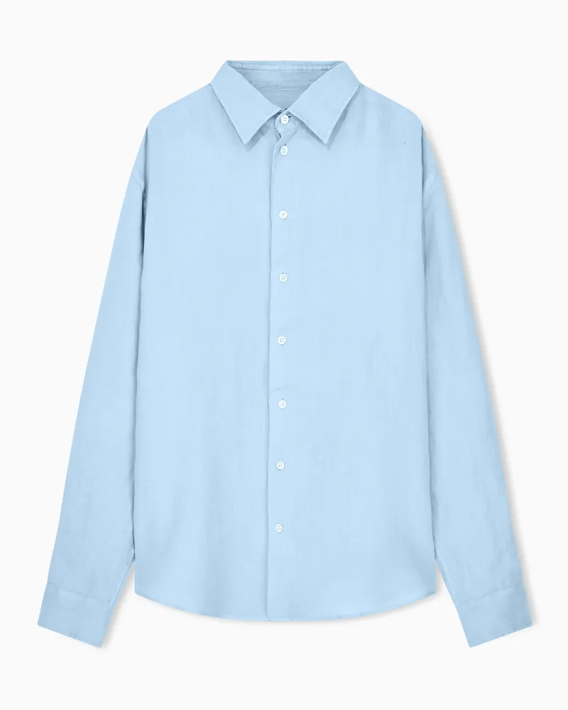 Emporio Armani Hemd mit französischem Kragen aus stückgefärbtem Leinen Blau