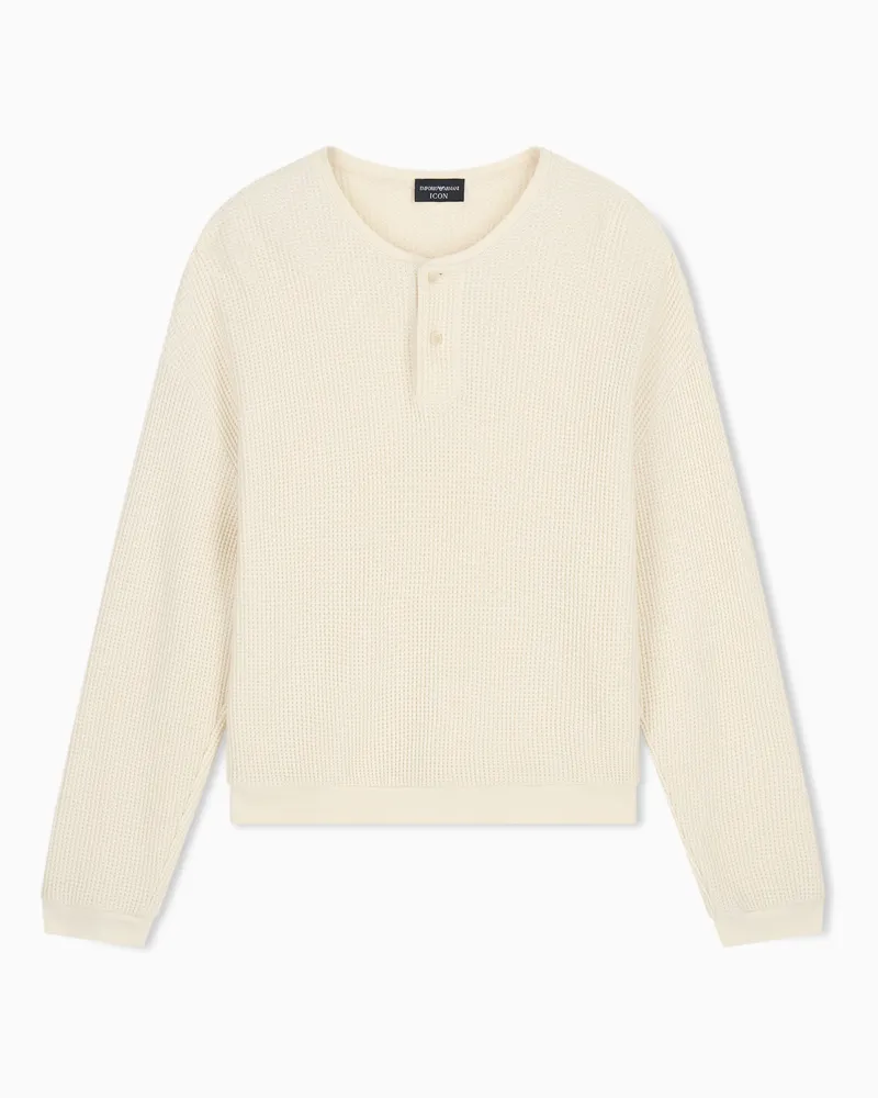 Emporio Armani Sweatshirt mit Serafino-Kragen aus Jersey-Strick Icon Sonderkollektion Beige