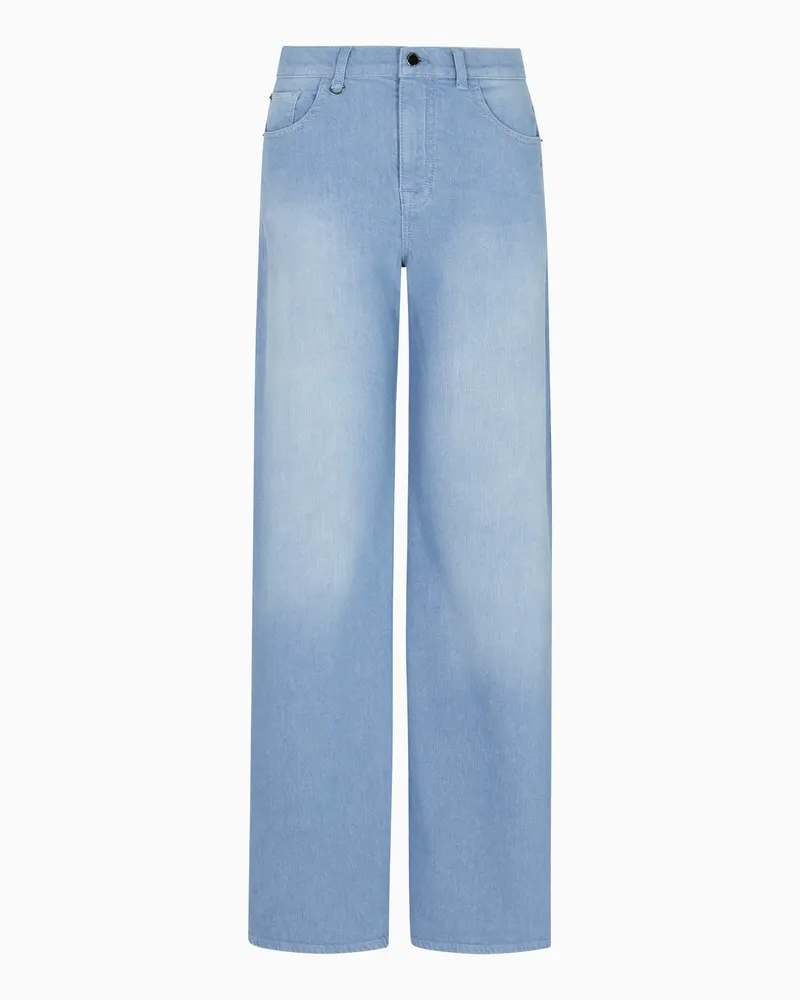 Emporio Armani Jeans J7E mit mittelhohem Bund und geradem Bein aus garngefärbtem Baumwolldrill Hellblau