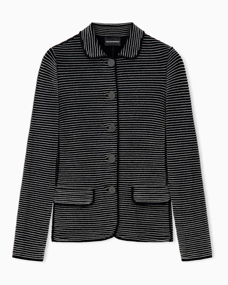 Emporio Armani Slim Fit Strickblazer aus Ottoman mit Kontraststreifen Schwarz