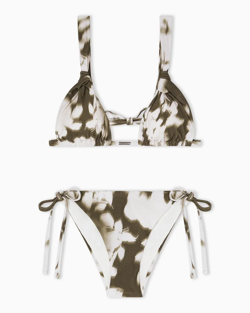 Emporio Armani Wattierter Triangel-Bikini mit Blumenprint Grün
