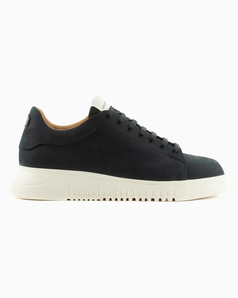 Emporio Armani Sneaker aus Nubukleder mit profilierter Sohle Marineblau