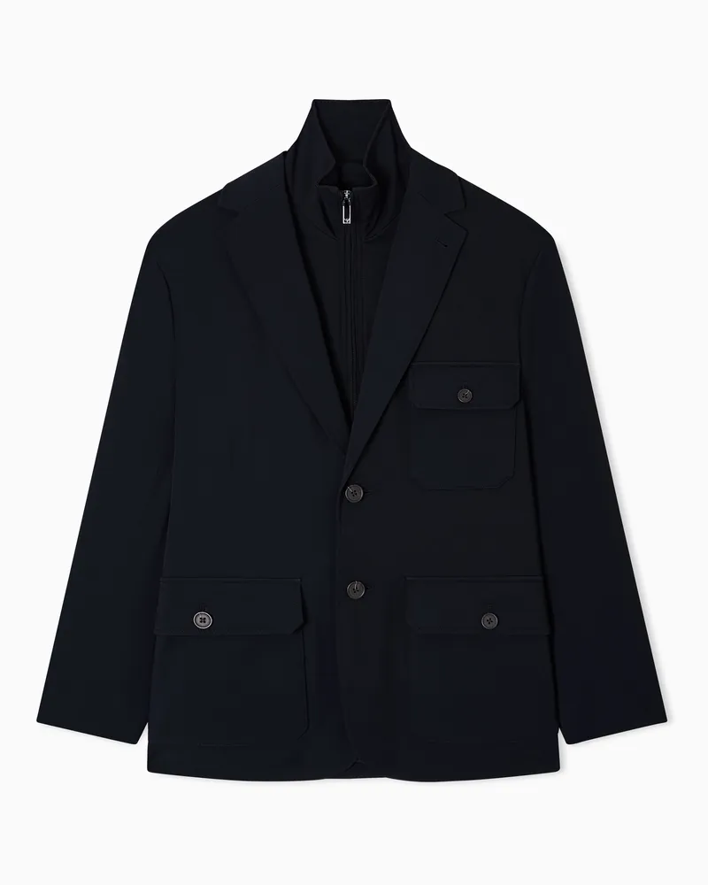 Emporio Armani Wattierter Blazer mit mehreren Taschen, gefertigt aus Nylon-Stretch-Twill Schwarz