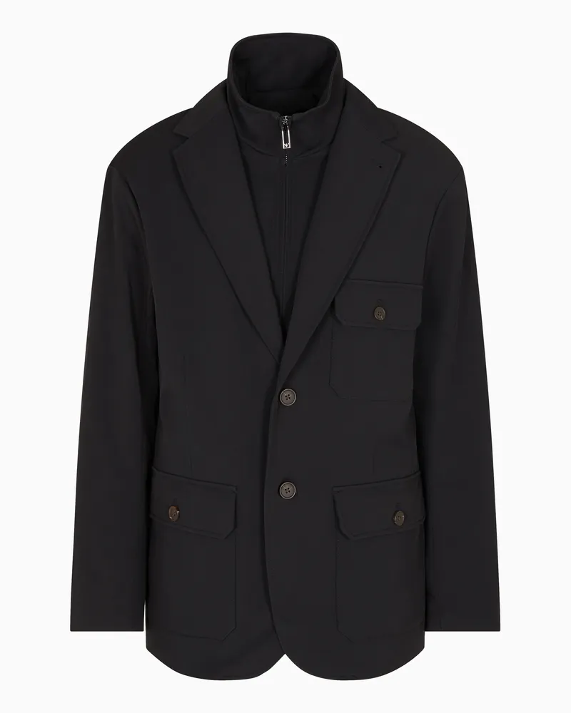 Emporio Armani Wattierter Blazer mit mehreren Taschen, gefertigt aus Nylon-Stretch-Twill Schwarz